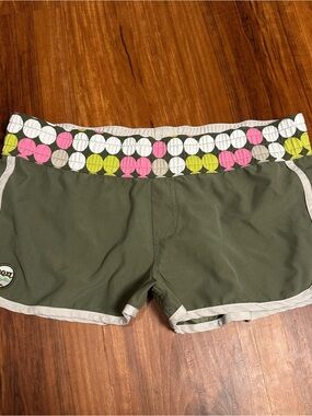 Roxy Olive Green Board Shorts with Pink and Lime Waistband